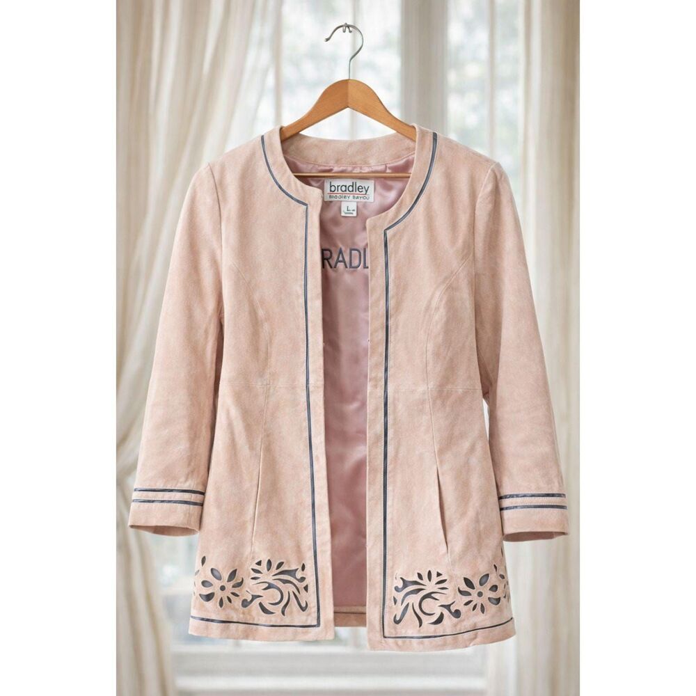 Bradley Bayou y2k Leather Jacket L Blush Pink Suede Cutout Designer Coat L